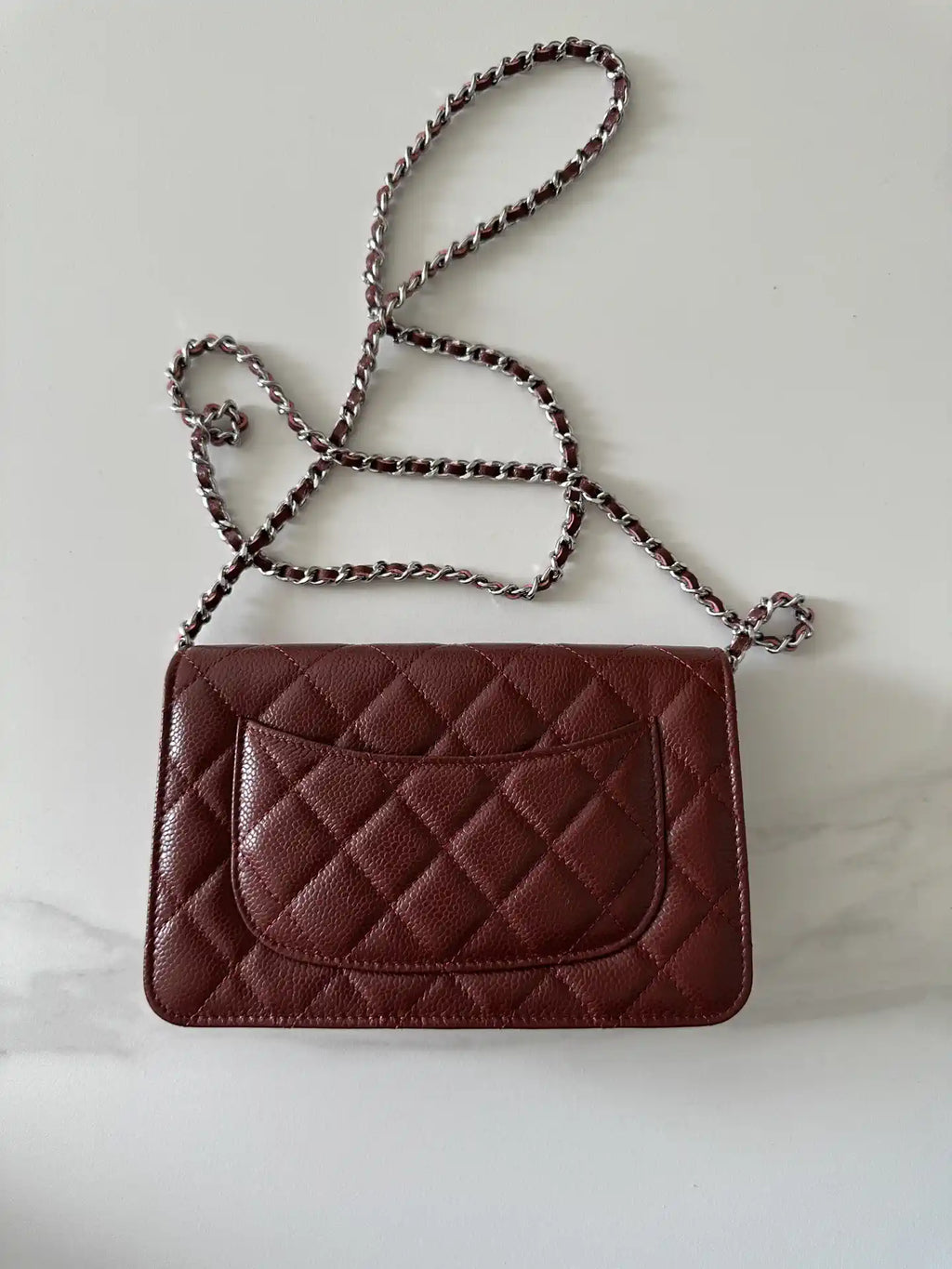 Chanel AP4241 Classic Wallet On Chain Grained Shiny Calfskin Wine Red
