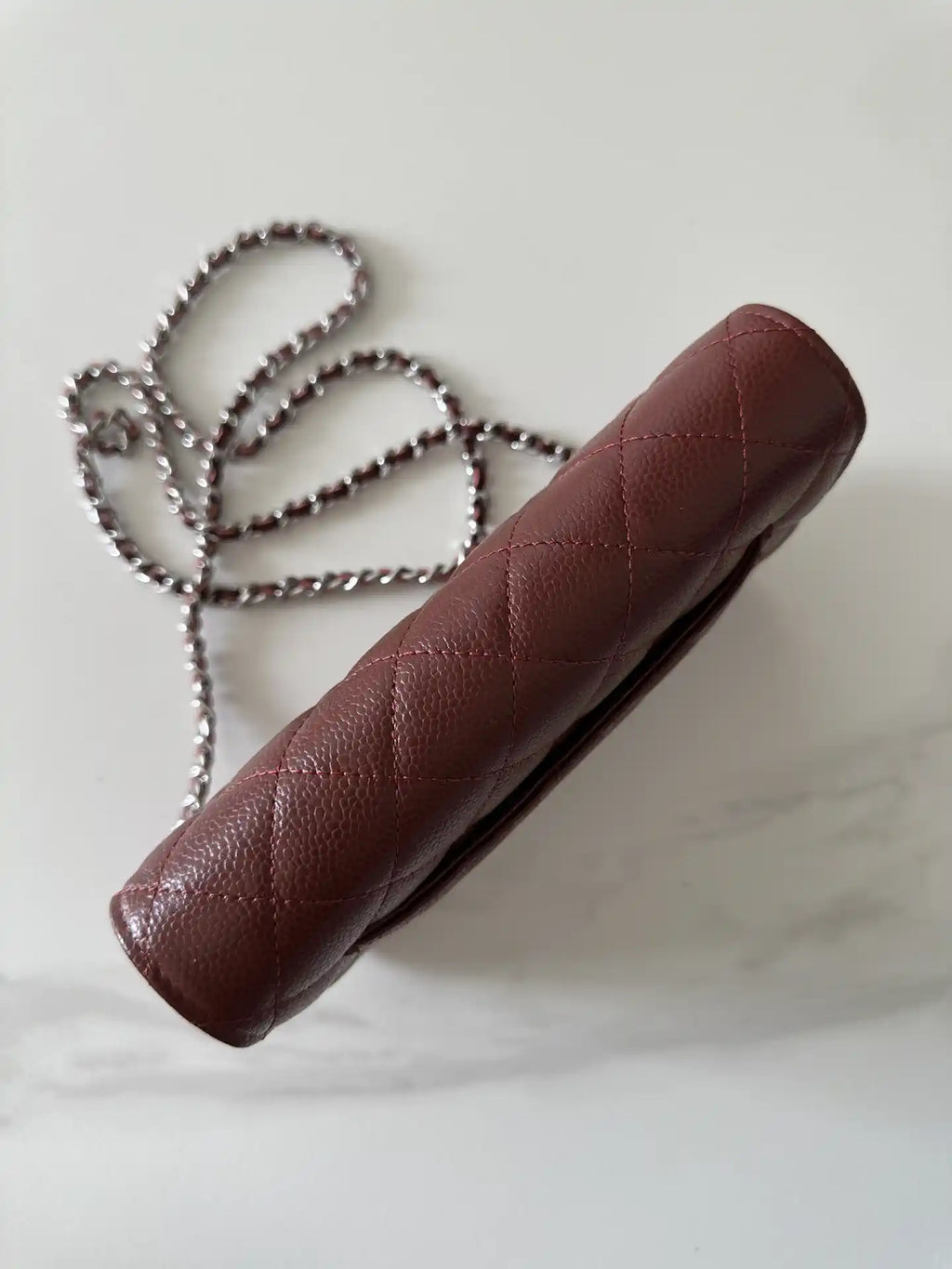 Chanel AP4241 Classic Wallet On Chain Grained Shiny Calfskin Wine Red