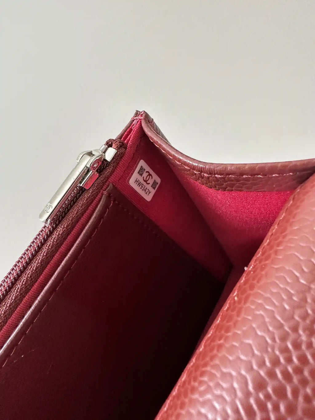 Chanel AP4241 Classic Wallet On Chain Grained Shiny Calfskin Wine Red