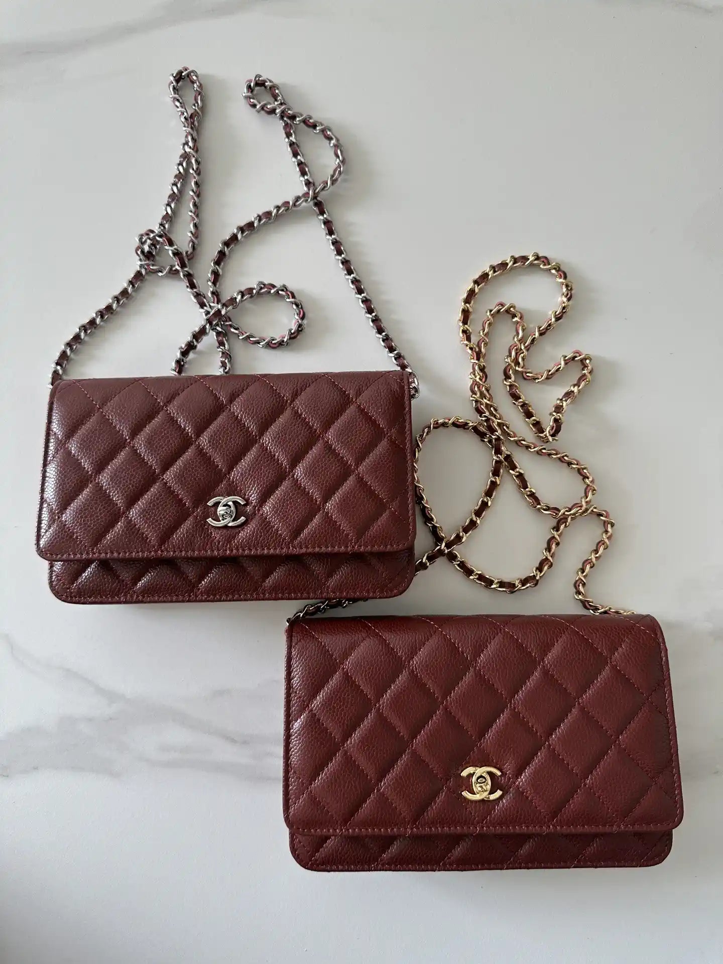 Chanel AP4241 Classic Wallet On Chain Grained Shiny Calfskin Wine Red