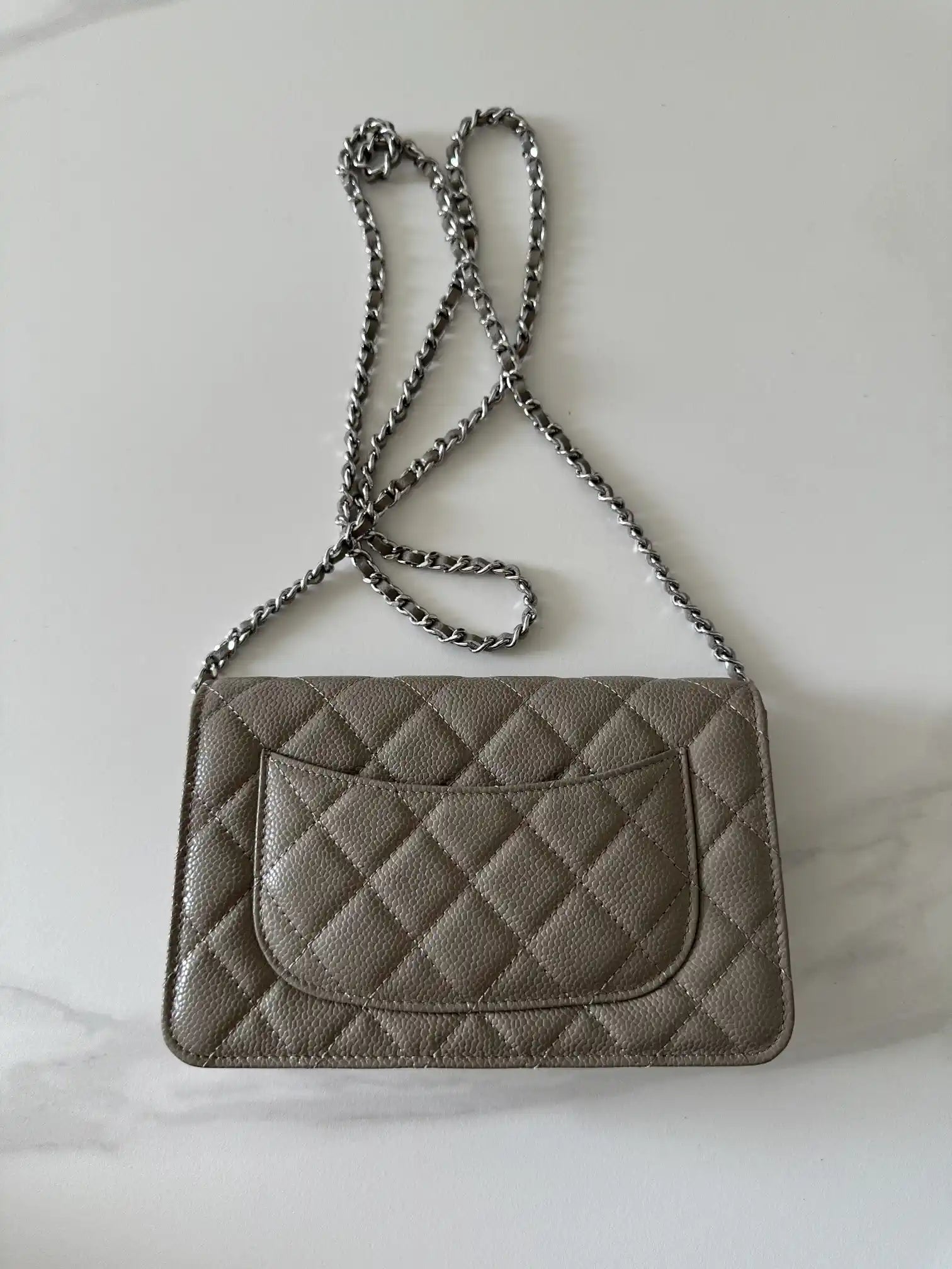 Chanel AP4241 Classic Wallet On Chain Grained Shiny Calfskin Gray
