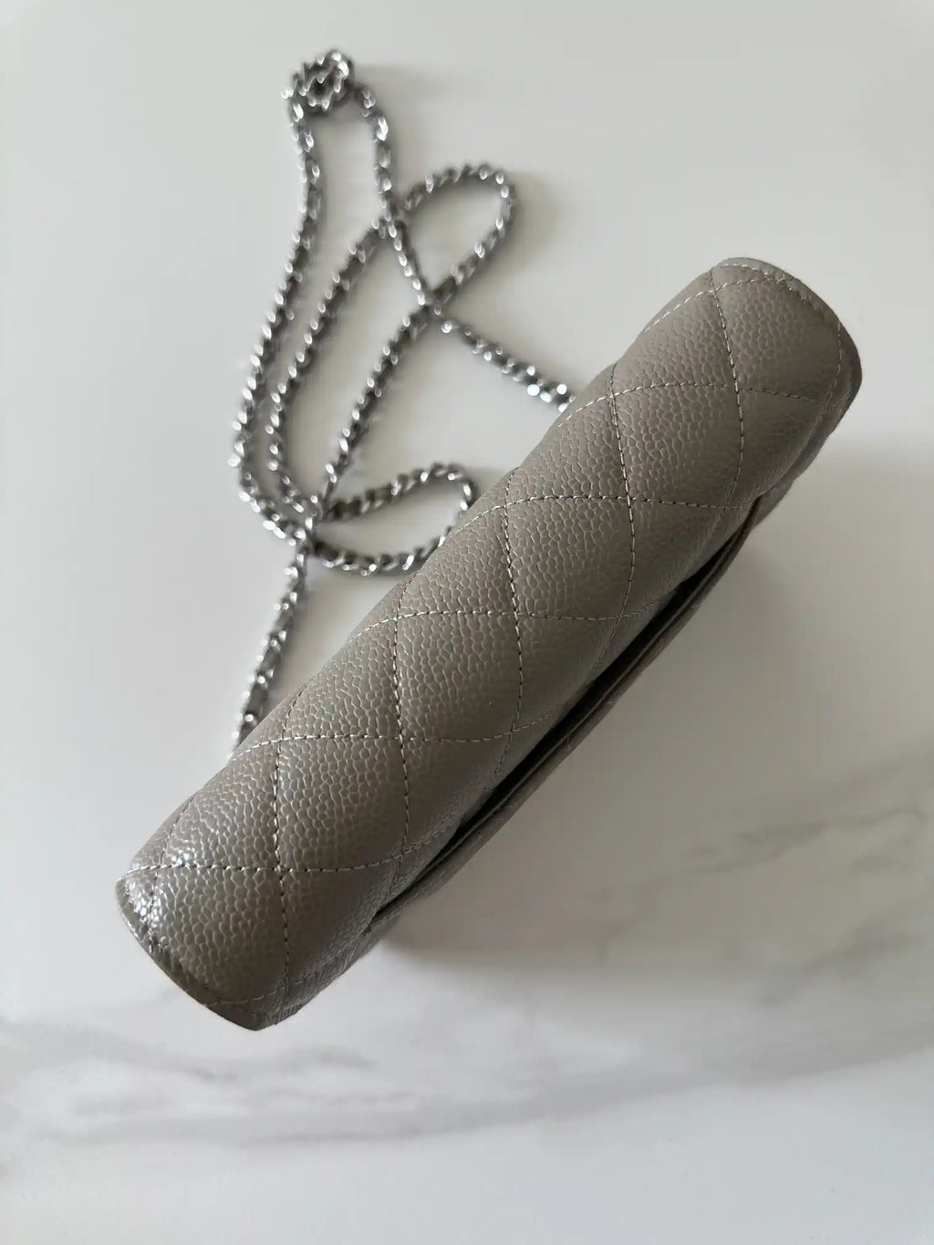 Chanel AP4241 Classic Wallet On Chain Grained Shiny Calfskin Gray