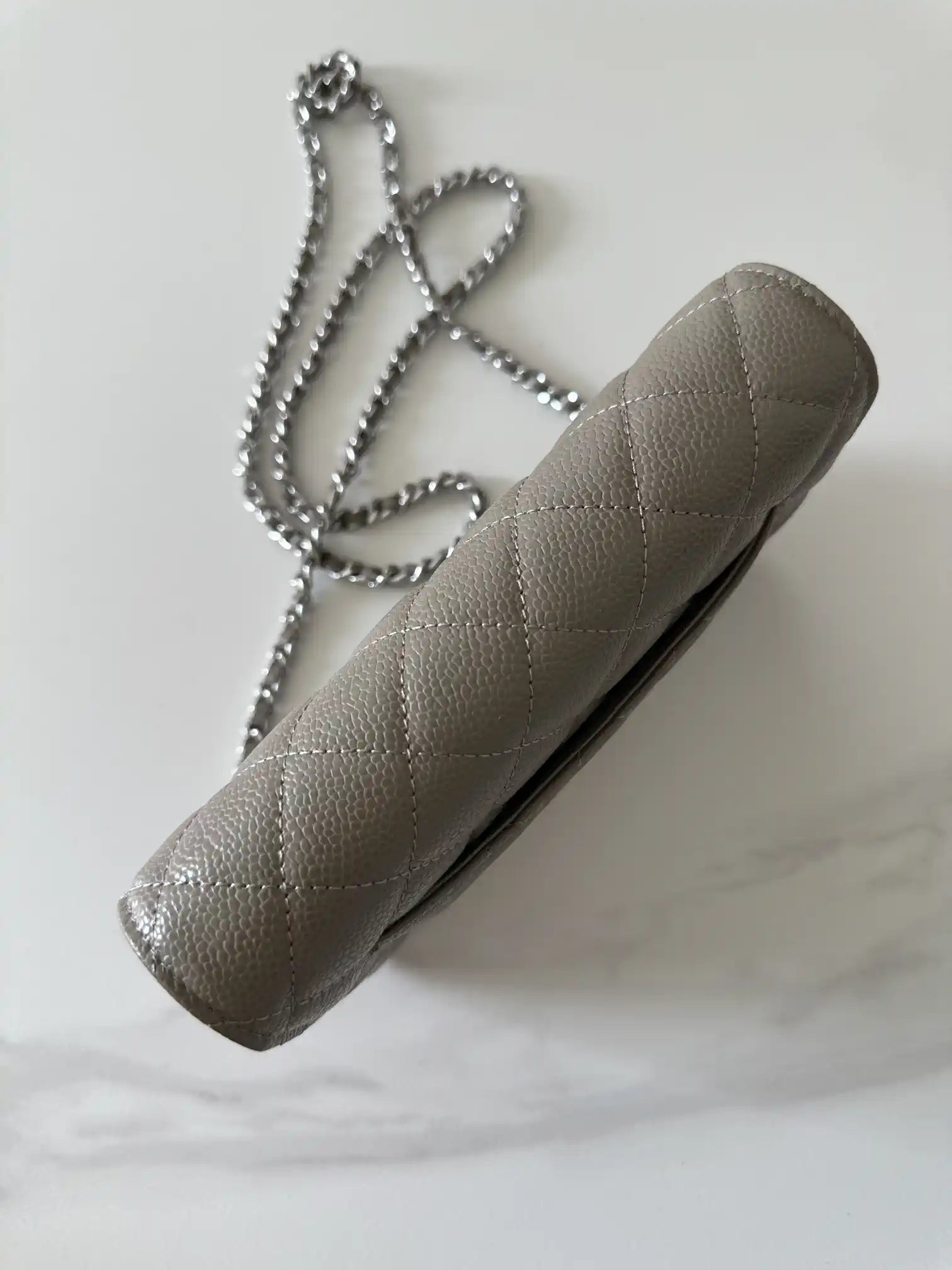 Chanel AP4241 Classic Wallet On Chain Grained Shiny Calfskin Gray