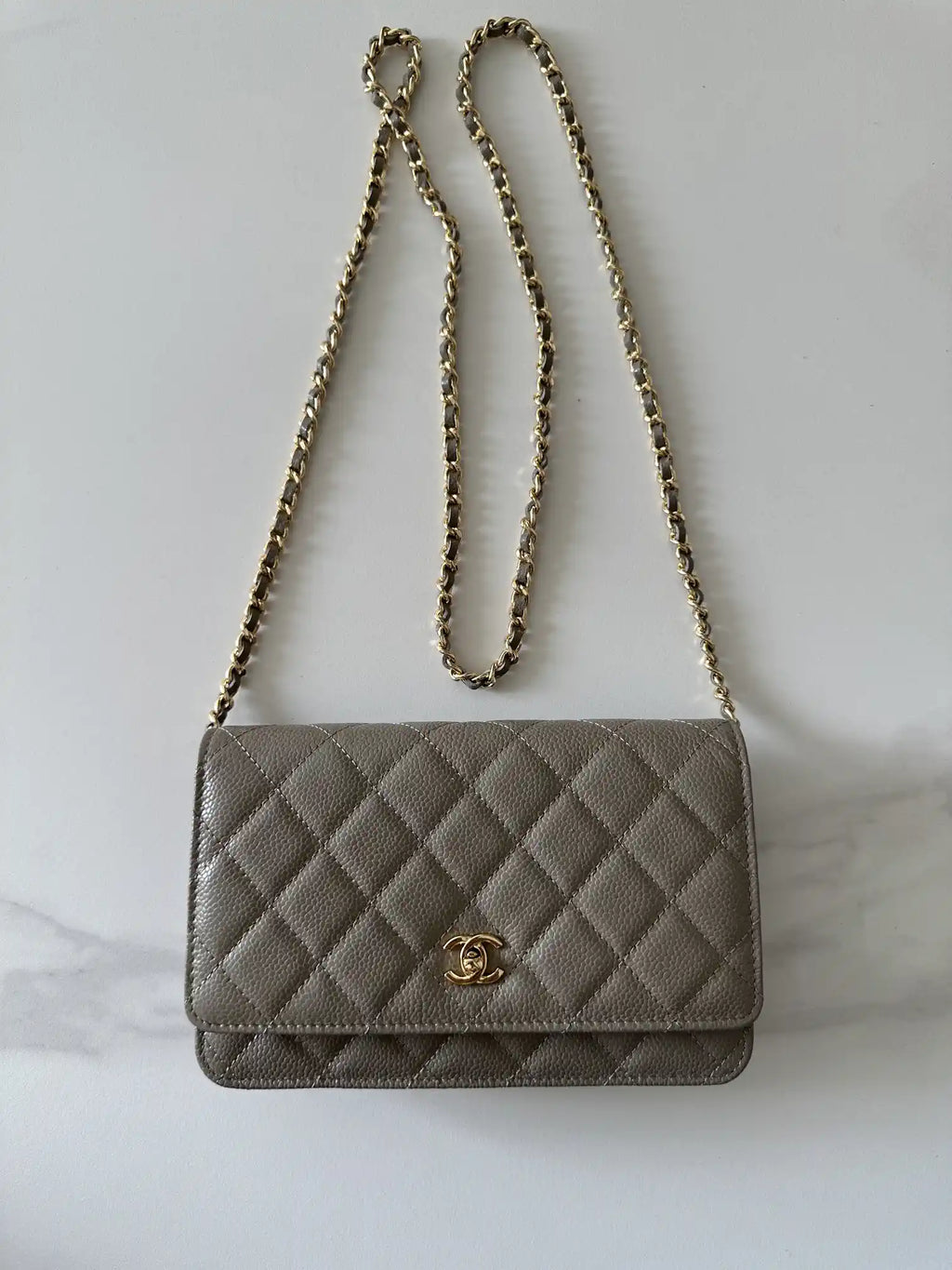 Chanel AP4241 Classic Wallet On Chain Grained Shiny Calfskin Gray