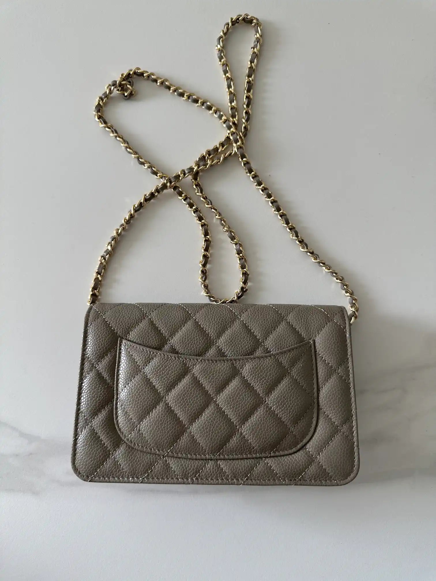 Chanel AP4241 Classic Wallet On Chain Grained Shiny Calfskin Gray