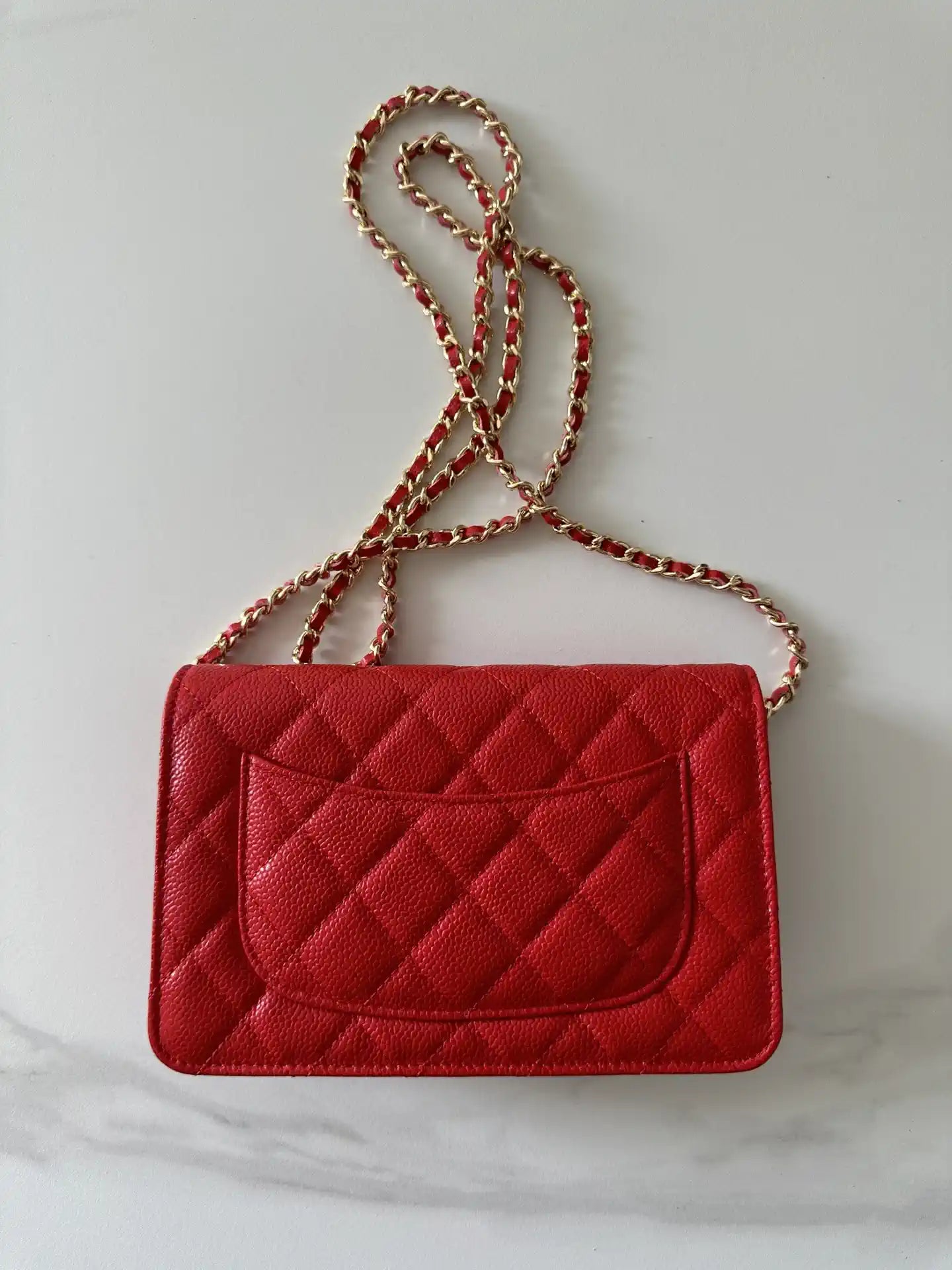 Chanel AP4241 Classic Wallet On Chain Grained Shiny Calfskin Red