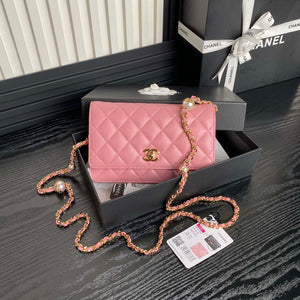 Chanel AP4282 19 Wallet On Chain Shiny Lambskin  Imitation Pearls & Gold-Tone Metal Pink - Default Title - View 1