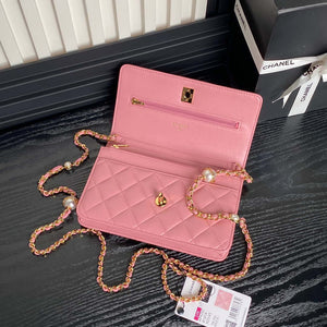 Chanel AP4282 19 Wallet On Chain Shiny Lambskin  Imitation Pearls & Gold-Tone Metal Pink - Default Title - View 5
