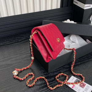 Chanel AP4282 19 Wallet On Chain Shiny Lambskin  Imitation Pearls & Gold-Tone Metal Red - Default Title - View 4