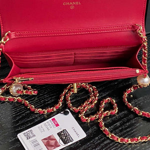 Chanel AP4282 19 Wallet On Chain Shiny Lambskin  Imitation Pearls & Gold-Tone Metal Red - Default Title - View 6