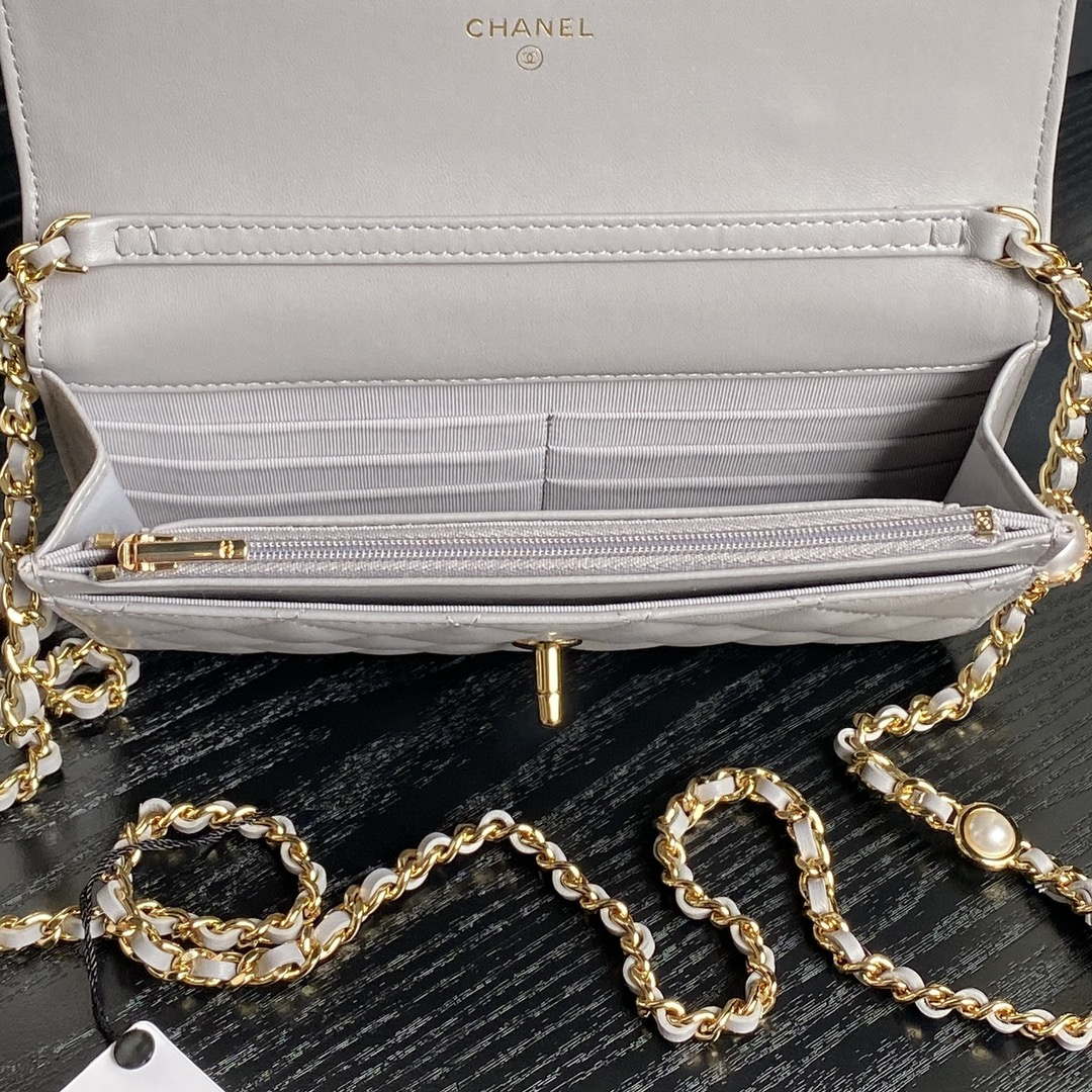 Chanel AP4282 19 Wallet On Chain Shiny Lambskin  Imitation Pearls & Gold-Tone Metal Gray - Default Title - View 6