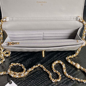 Chanel AP4282 19 Wallet On Chain Shiny Lambskin  Imitation Pearls & Gold-Tone Metal Gray - Default Title - View 6
