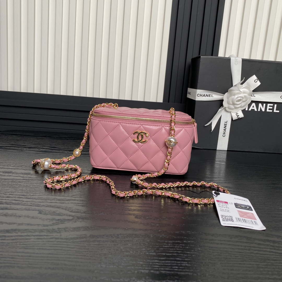 Chanel AP4285 Clutch Pearl with Chain Vanity Box bag Pink - Default Title - View 1