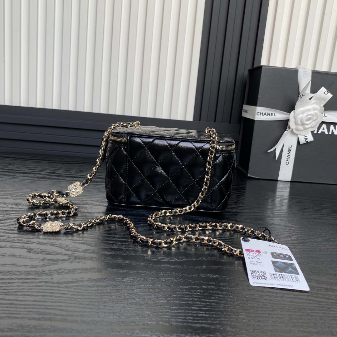 Chanel AP4301 Clutch Embossed Rhinestone with Chain Vanity Box bag Black