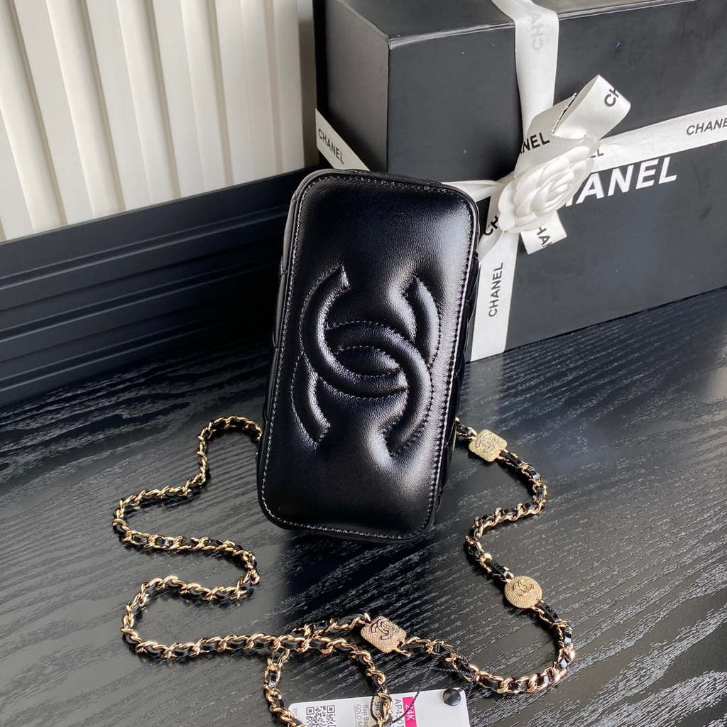 Chanel AP4301 Clutch Embossed Rhinestone with Chain Vanity Box bag Black