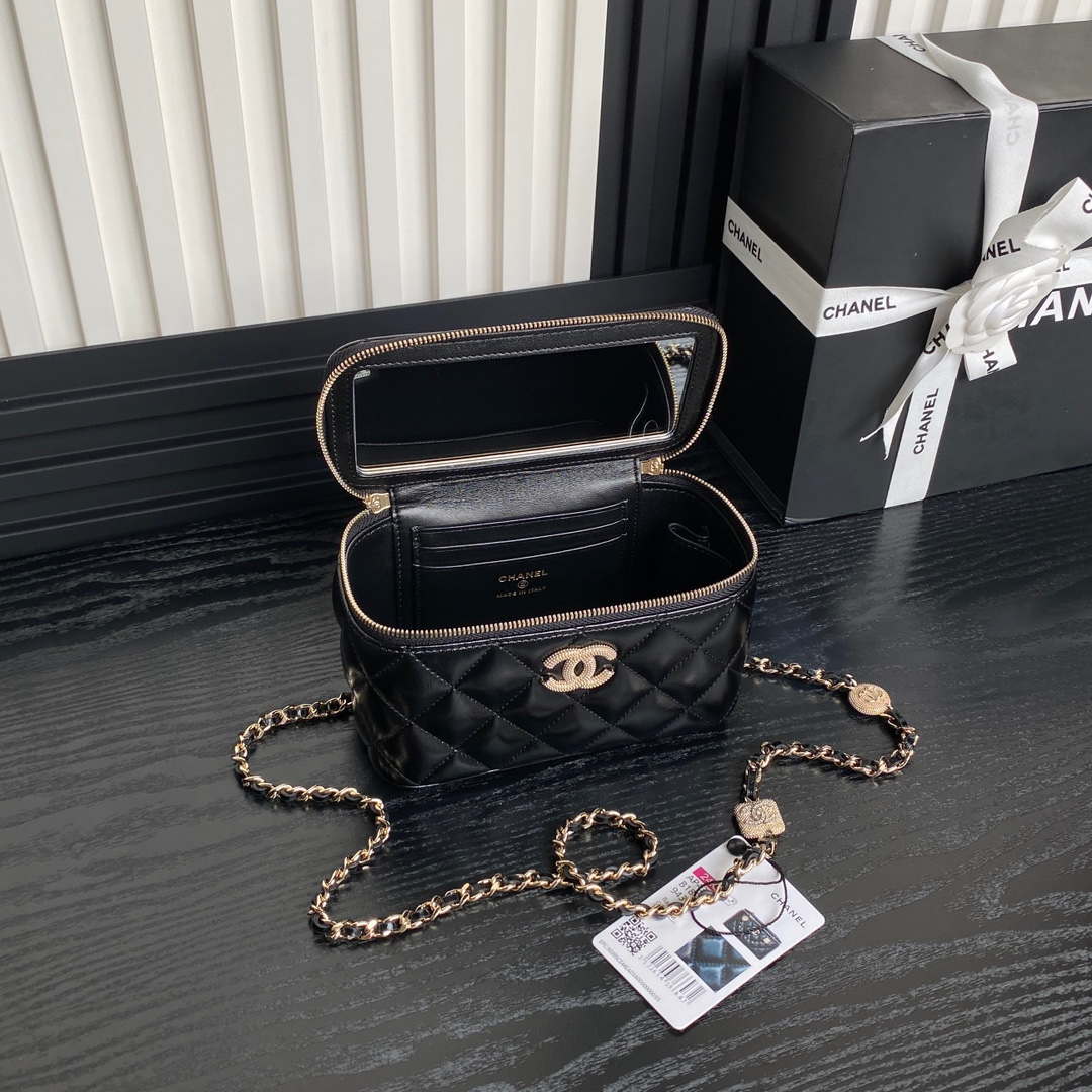 Chanel AP4301 Clutch Embossed Rhinestone with Chain Vanity Box bag Black - Default Title - View 8