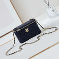 Chanel AP4301 Clutch Embossed Rhinestone with Chain Vanity Box bag Dark Blue - Default Title - View 1