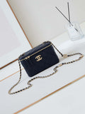 Chanel AP4301 Clutch Embossed Rhinestone with Chain Vanity Box bag Dark Blue