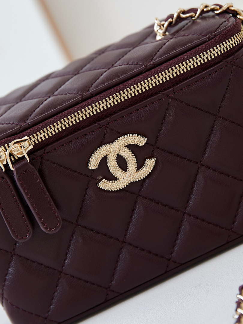 Chanel AP4301 Clutch Embossed Rhinestone with Chain Vanity Box bag Dark Red