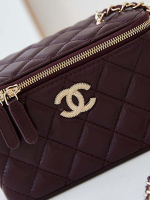 Chanel AP4301 Clutch Embossed Rhinestone with Chain Vanity Box bag Dark Red - Default Title - View 2