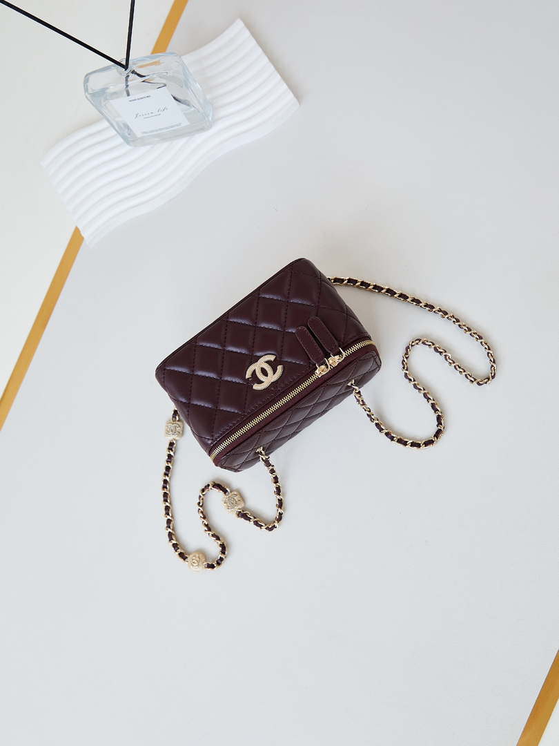 Chanel AP4301 Clutch Embossed Rhinestone with Chain Vanity Box bag Dark Red