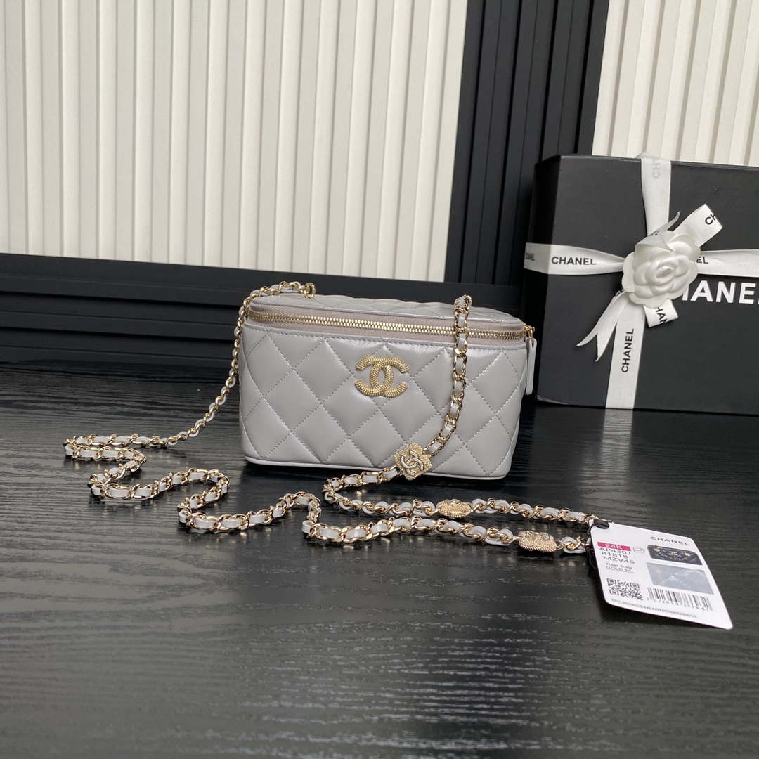 Chanel AP4301 Clutch Embossed Rhinestone with Chain Vanity Box bag Gray - Default Title - View 1