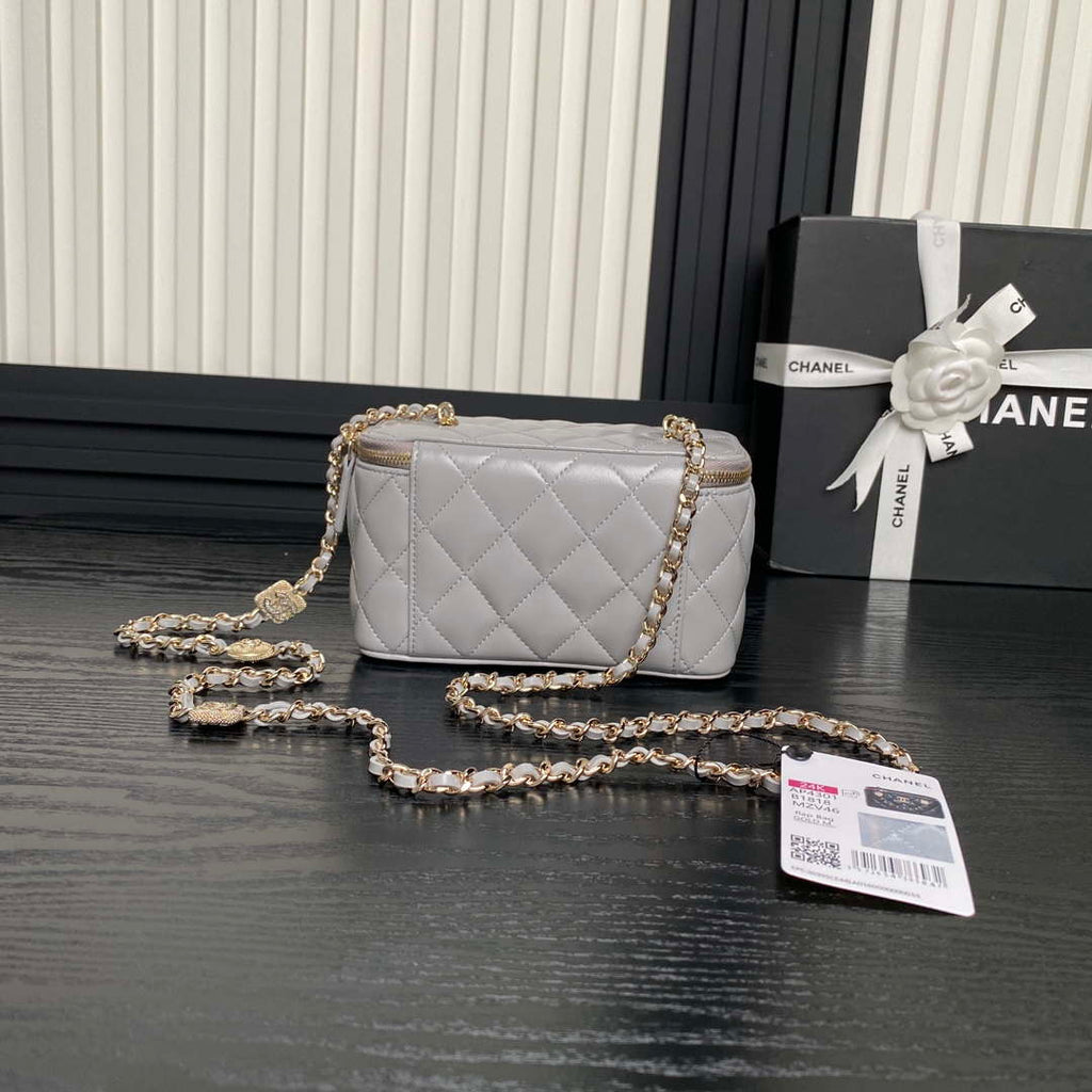 Chanel AP4301 Clutch Embossed Rhinestone with Chain Vanity Box bag Gray