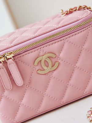 Chanel AP4301 Clutch Embossed Rhinestone with Chain Vanity Box bag Light Pink - Default Title - View 2