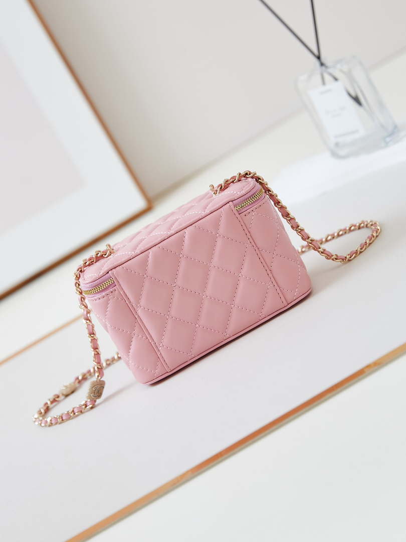 Chanel AP4301 Clutch Embossed Rhinestone with Chain Vanity Box bag Light Pink