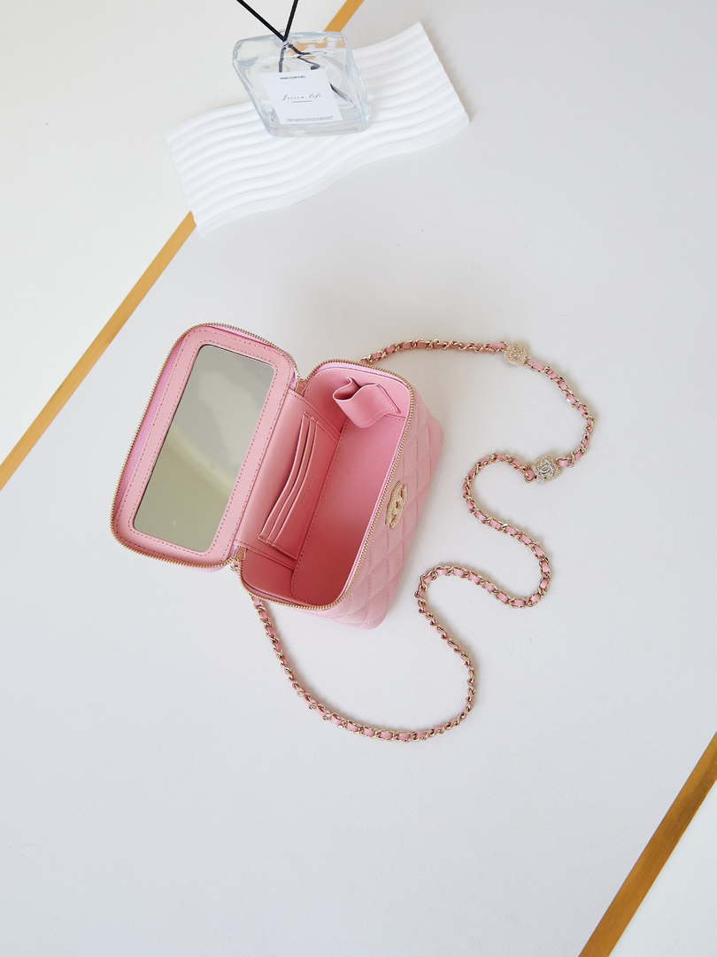 Chanel AP4301 Clutch Embossed Rhinestone with Chain Vanity Box bag Light Pink - Default Title - View 8