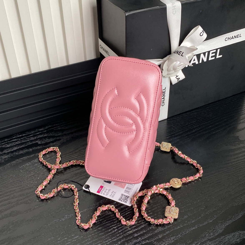 Chanel AP4301 Clutch Embossed Rhinestone with Chain Vanity Box bag Pink