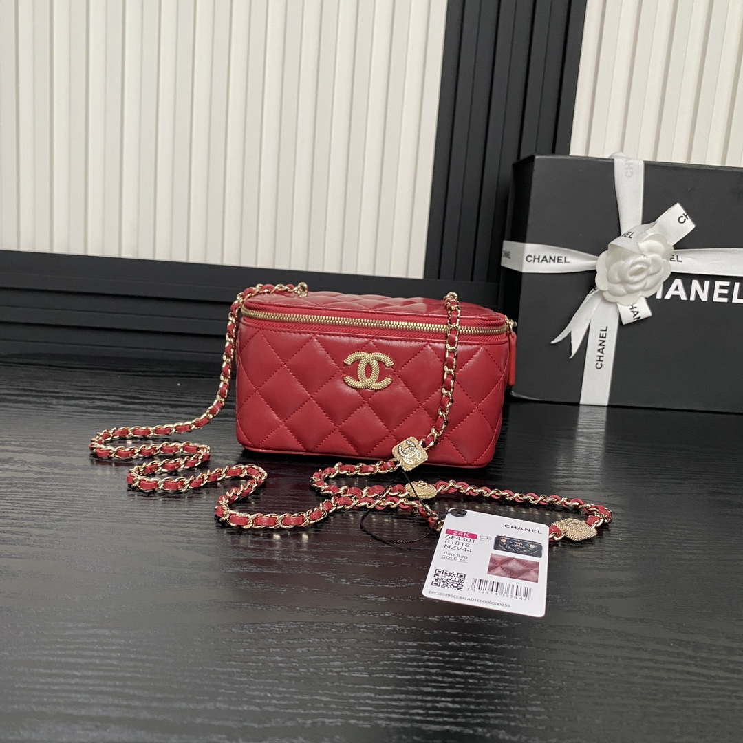 Chanel AP4301 Clutch Embossed Rhinestone with Chain Vanity Box bag Red