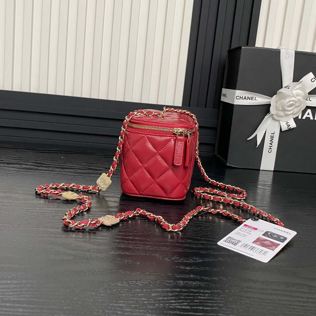 Chanel AP4301 Clutch Embossed Rhinestone with Chain Vanity Box bag Red