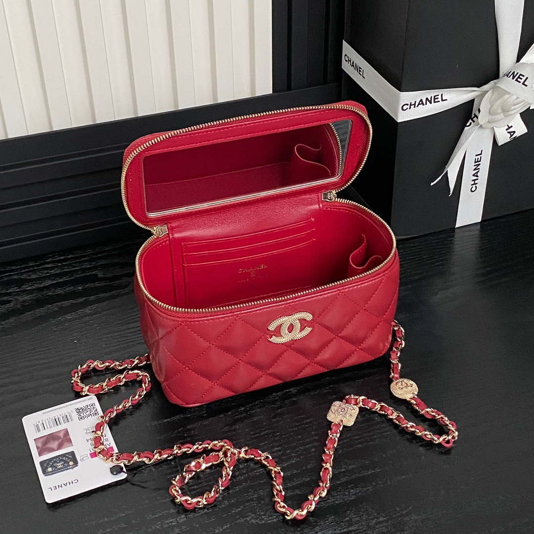 Chanel AP4301 Clutch Embossed Rhinestone with Chain Vanity Box bag Red - Default Title - View 8
