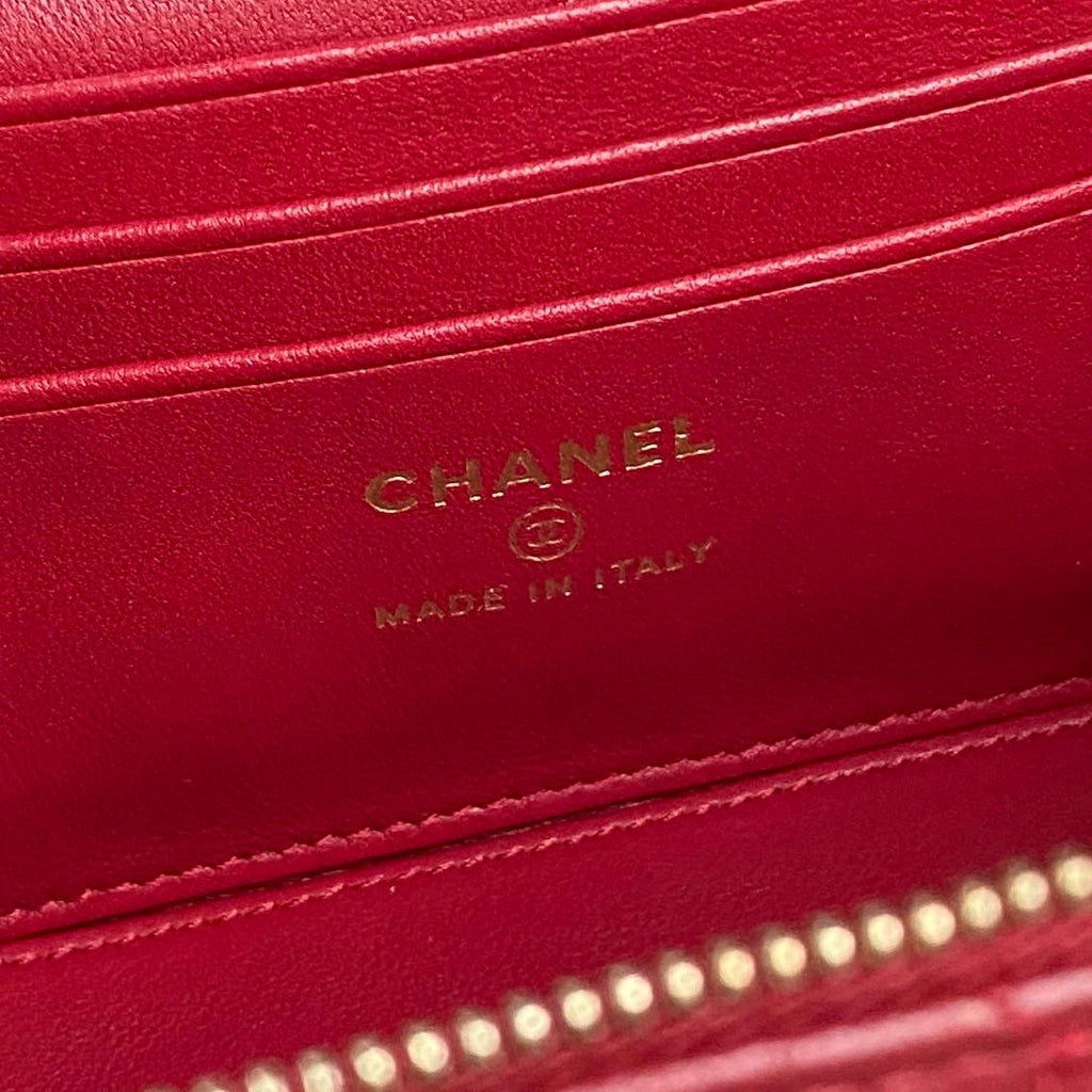 Chanel AP4301 Clutch Embossed Rhinestone with Chain Vanity Box bag Red