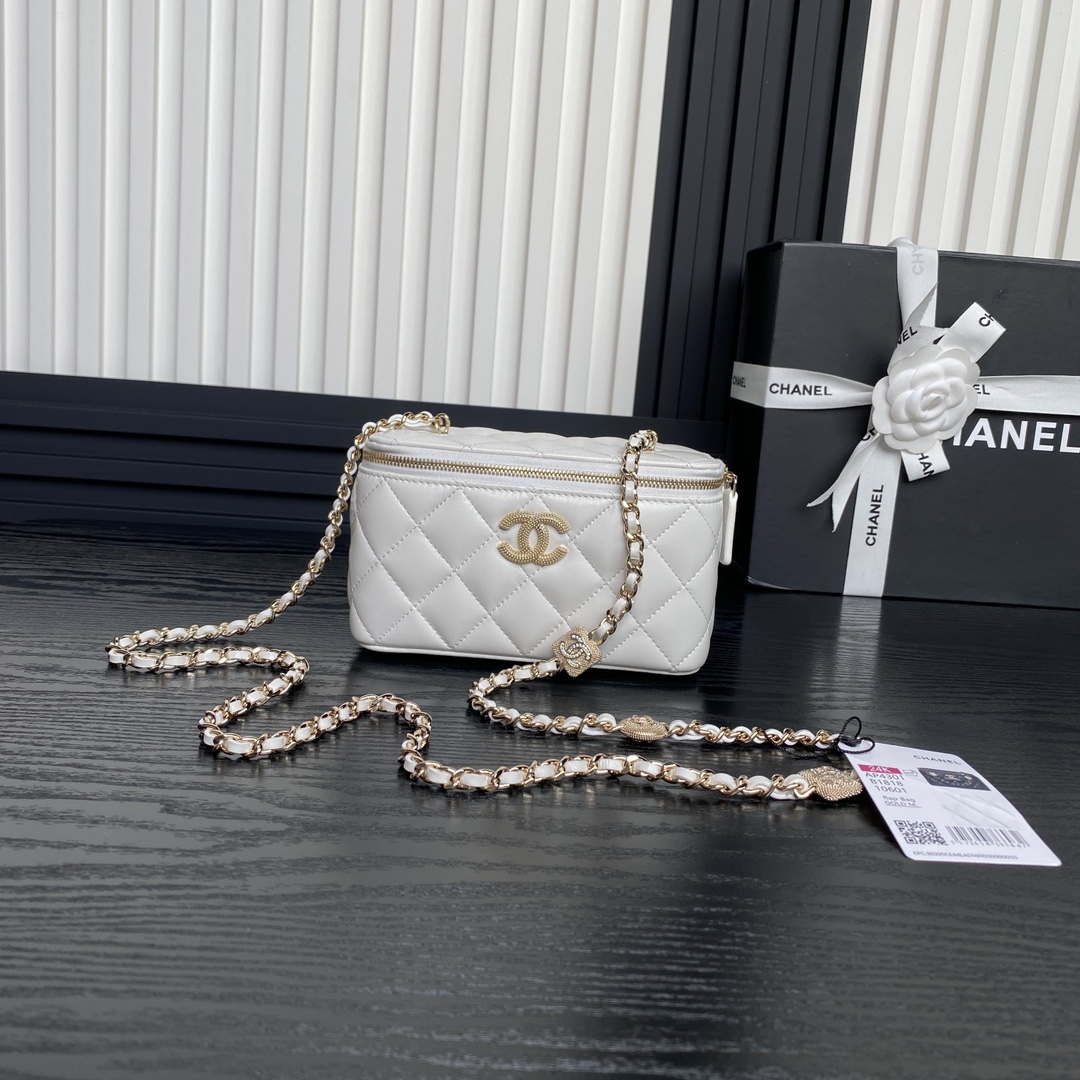 Chanel AP4301 Clutch Embossed Rhinestone with Chain Vanity Box bag White - Default Title - View 1