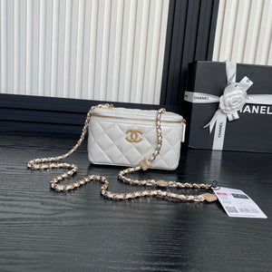 Chanel AP4301 Clutch Embossed Rhinestone with Chain Vanity Box bag White - Default Title - View 1