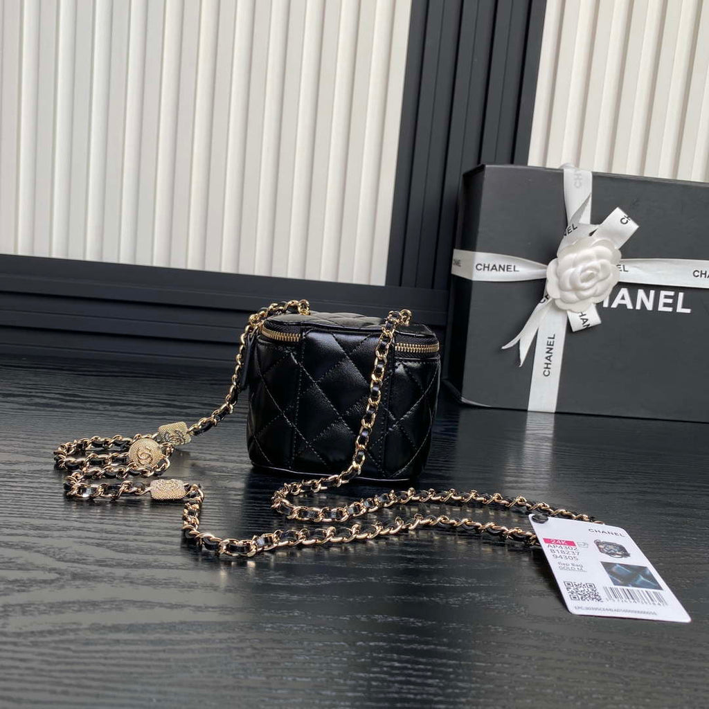 Chanel AP4302 Mini Clutch Embossed Rhinestone with Chain Vanity Box bag Black