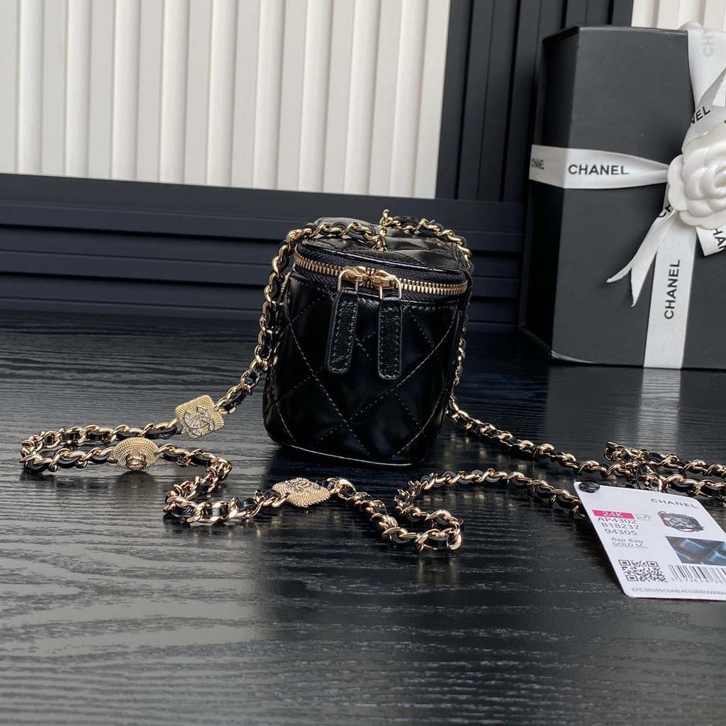 Chanel AP4302 Mini Clutch Embossed Rhinestone with Chain Vanity Box bag Black