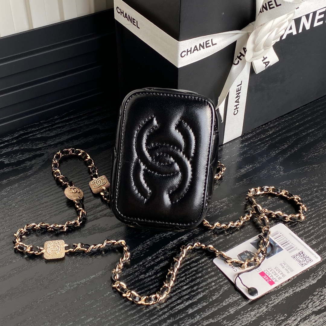 Chanel AP4302 Mini Clutch Embossed Rhinestone with Chain Vanity Box bag Black