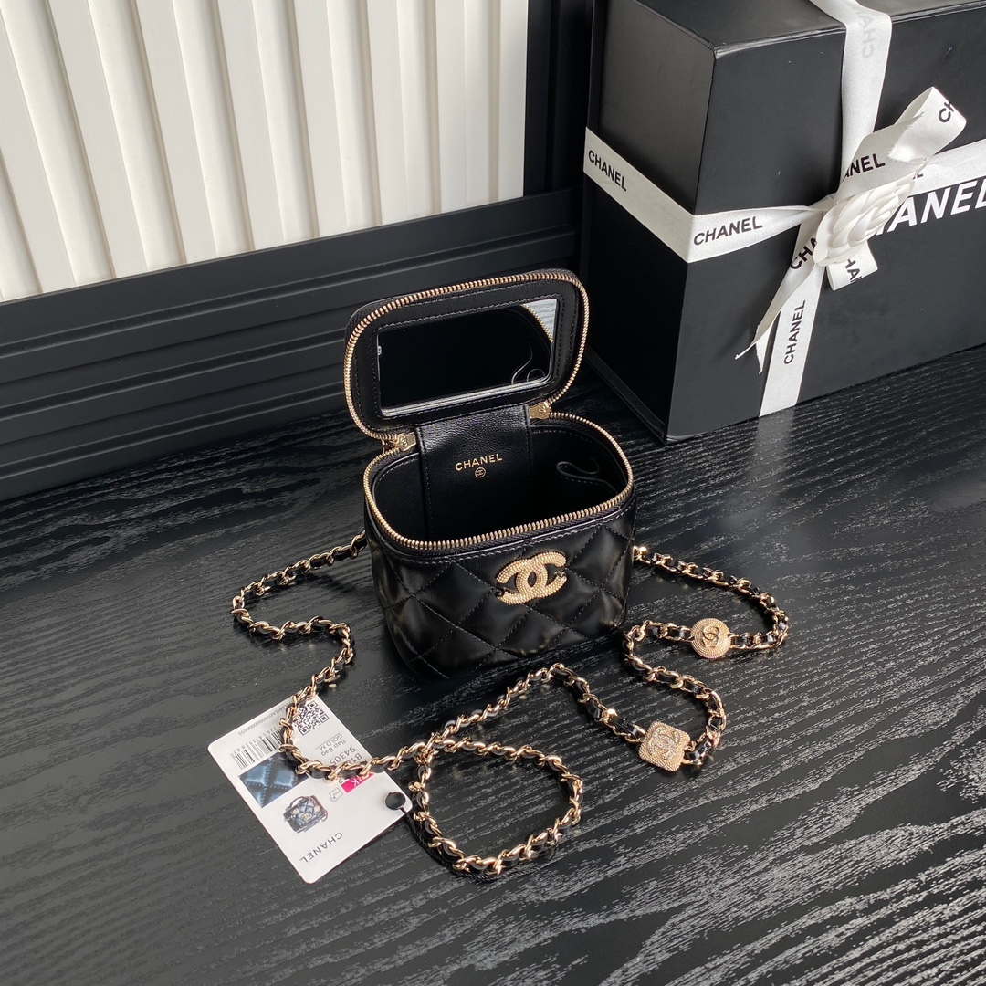 Chanel AP4302 Mini Clutch Embossed Rhinestone with Chain Vanity Box bag Black