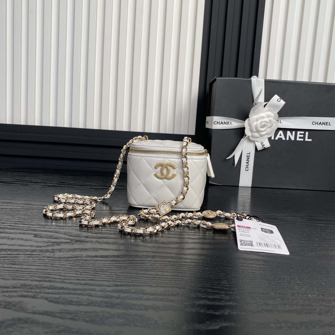 Chanel AP4302 Mini Clutch Embossed Rhinestone with Chain Vanity Box bag White - Default Title - View 1