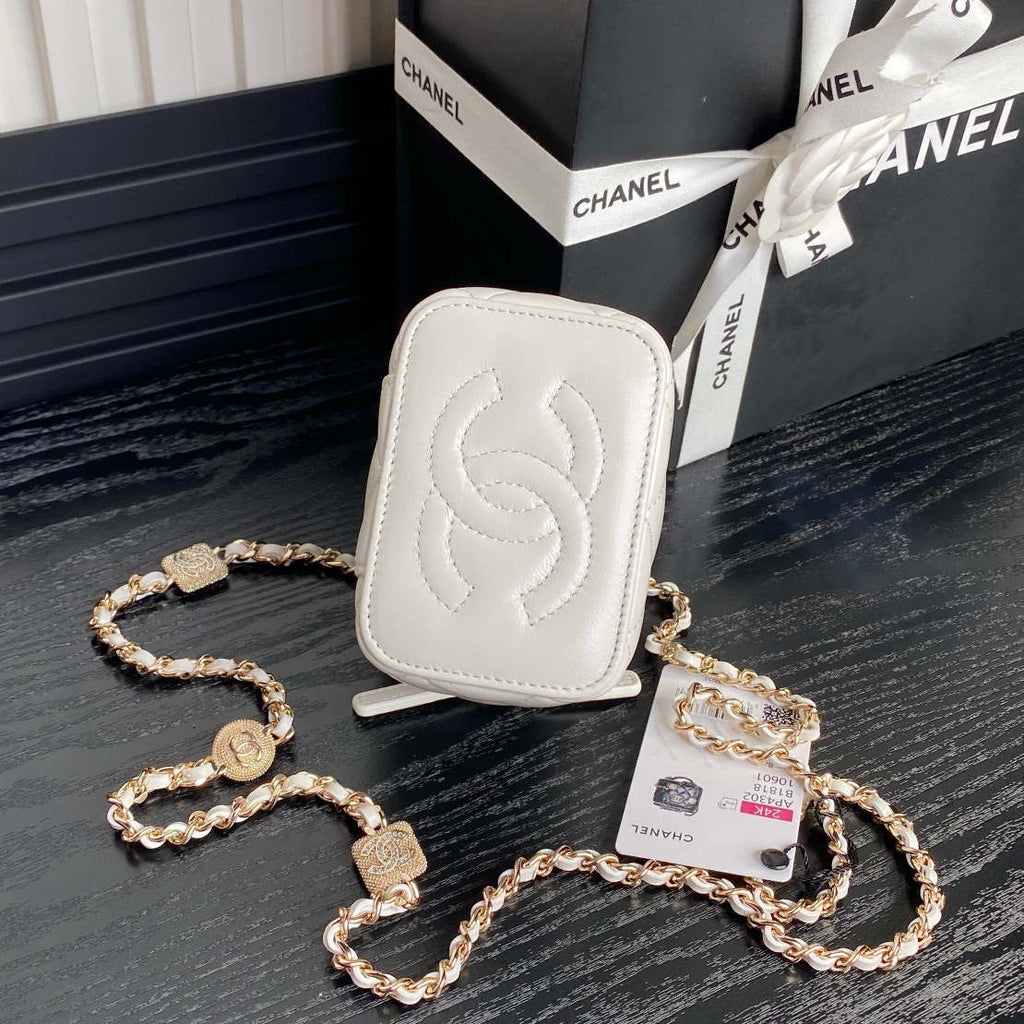 Chanel AP4302 Mini Clutch Embossed Rhinestone with Chain Vanity Box bag White