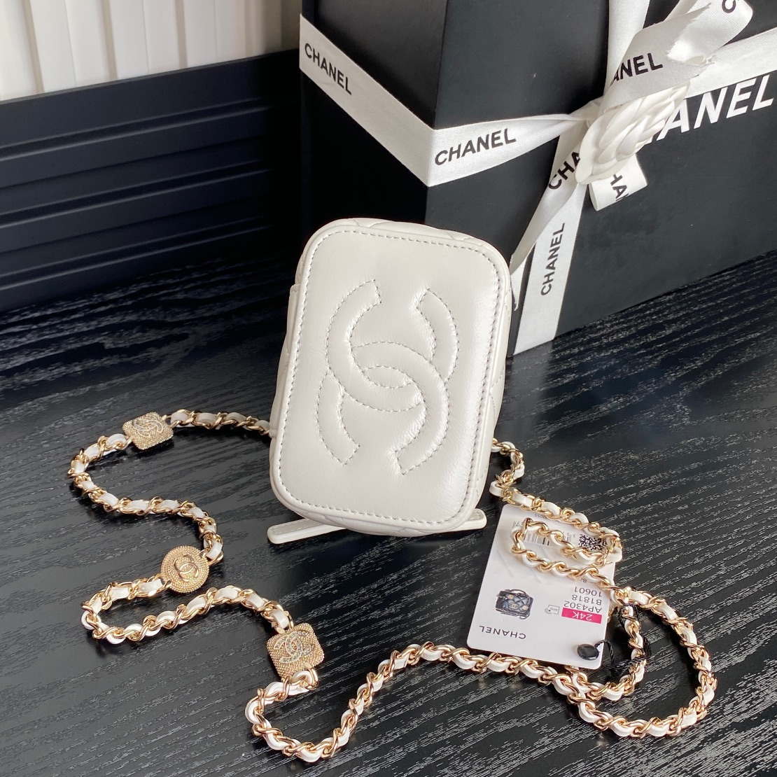 Chanel AP4302 Mini Clutch Embossed Rhinestone with Chain Vanity Box bag White - Default Title - View 6
