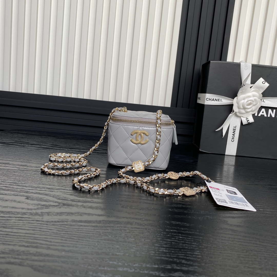 Chanel AP4302 Mini Clutch Embossed Rhinestone with Chain Vanity Box bag Gray - Default Title - View 1