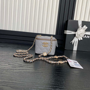 Chanel AP4302 Mini Clutch Embossed Rhinestone with Chain Vanity Box bag Gray - Default Title - View 1