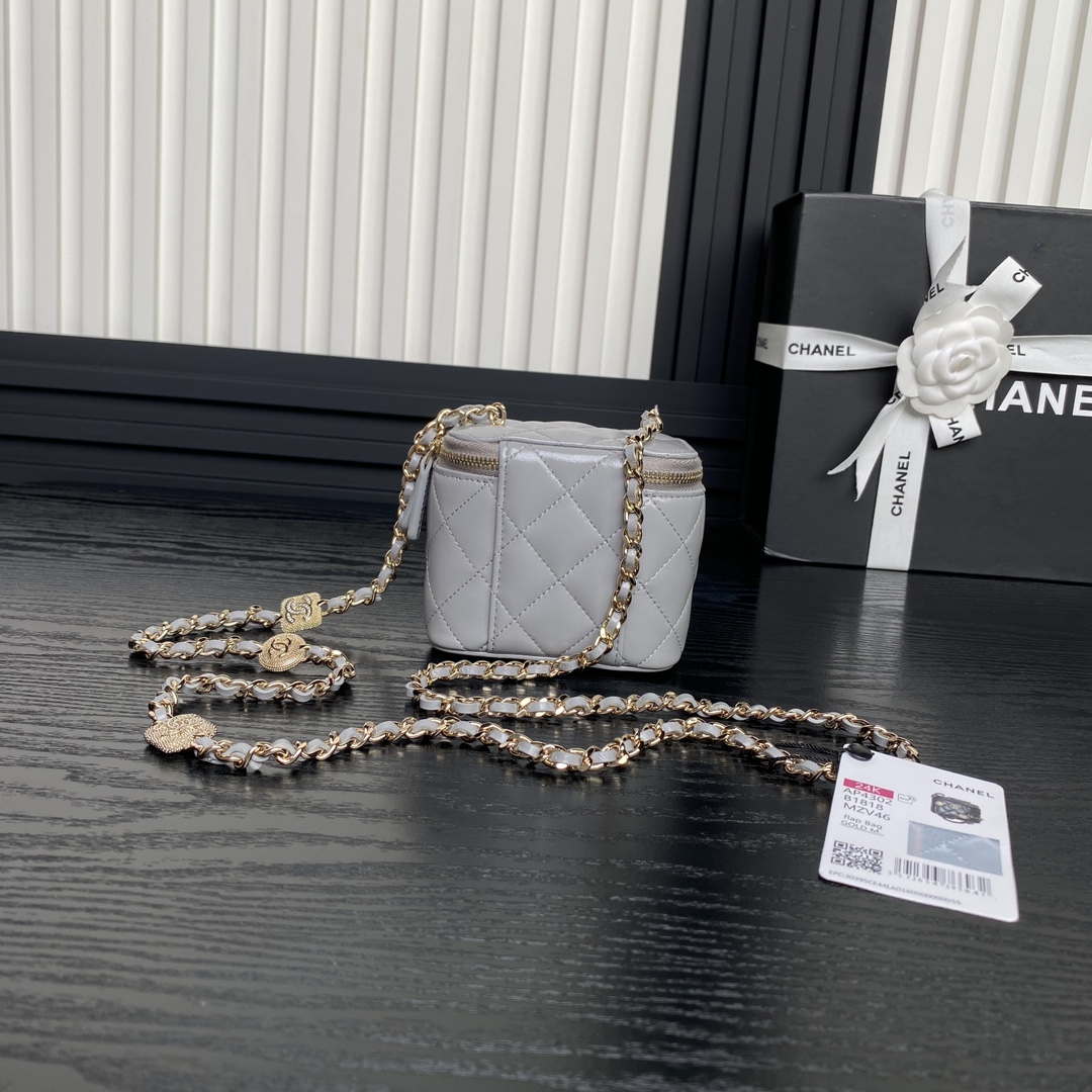 Chanel AP4302 Mini Clutch Embossed Rhinestone with Chain Vanity Box bag Gray