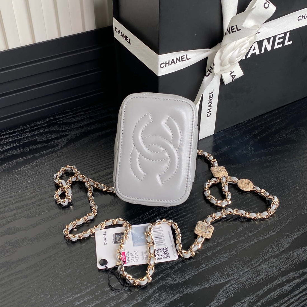 Chanel AP4302 Mini Clutch Embossed Rhinestone with Chain Vanity Box bag Gray