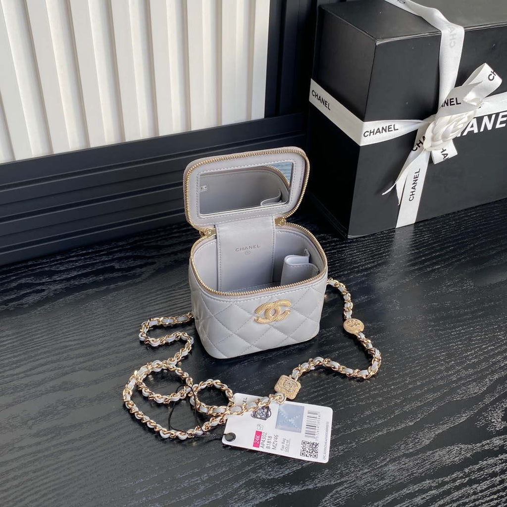 Chanel AP4302 Mini Clutch Embossed Rhinestone with Chain Vanity Box bag Gray
