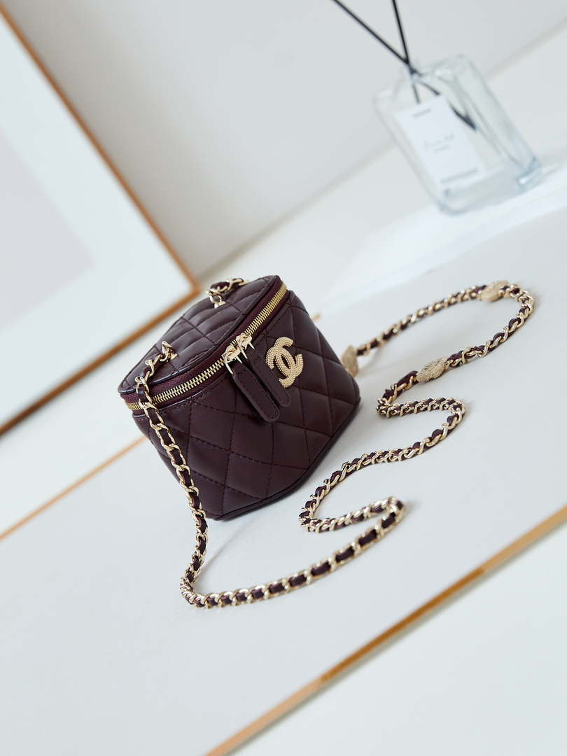 Chanel AP4302 Mini Clutch Embossed Rhinestone with Chain Vanity Box bag Wine Red